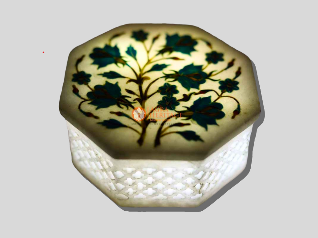 Marble Turquoise Floral Inlay Vintage Box